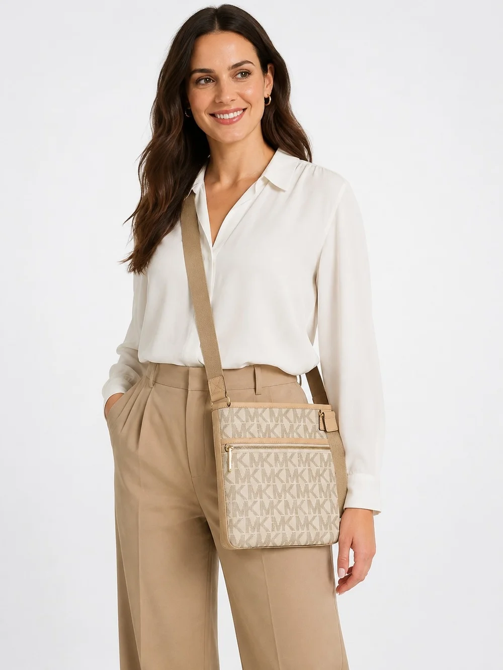 Michael Kors Beige Monogram Crossbody Bag